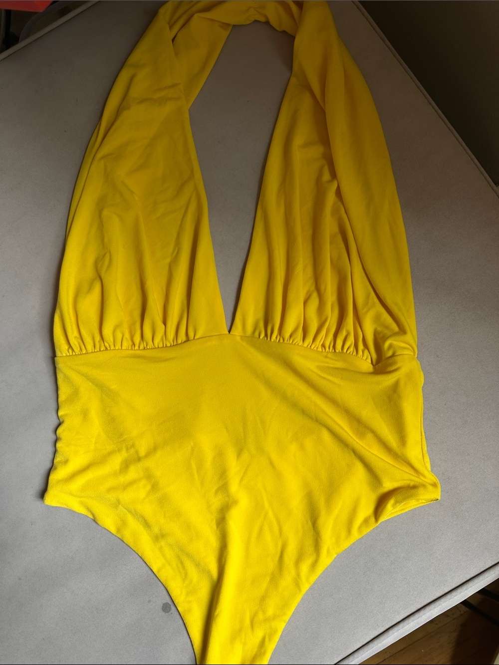Revamped Bright Yellow Halter One-Piece Bodysuit